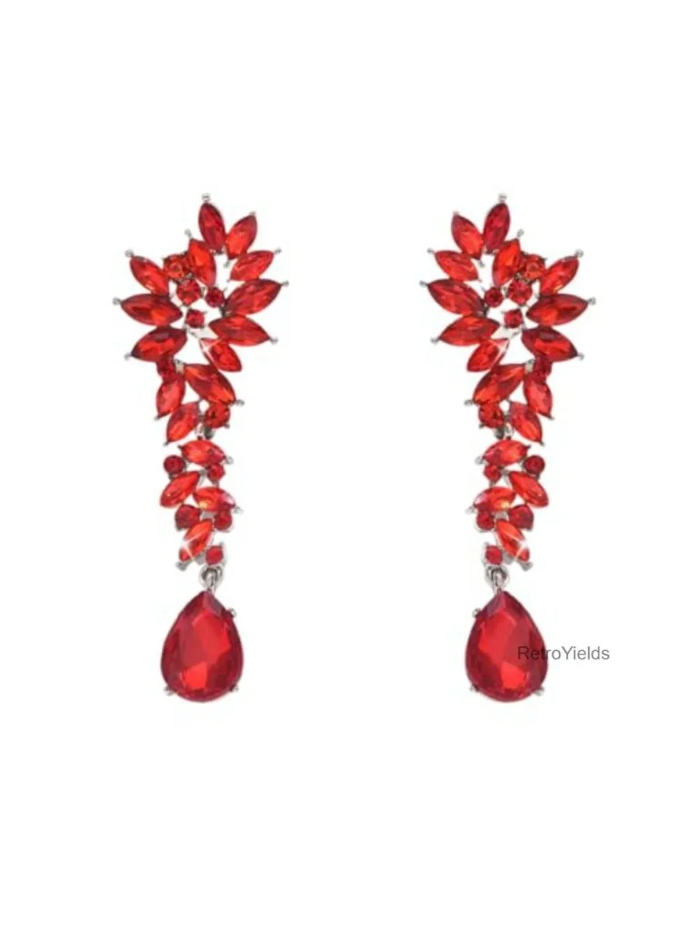 Silver Rhinestone Chandelier Earrings, Cubic Zirconia Teardrop Dangle Drop